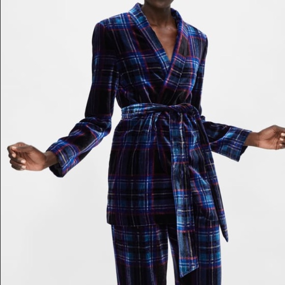 Zara Plaid Velvet Blazer